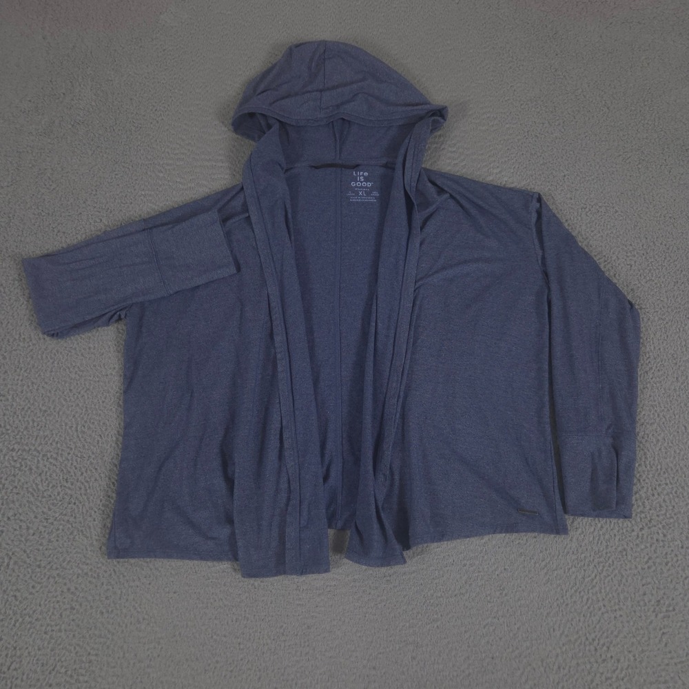 Life is Good Sweater Womens XL Heathered Hooded Cardigan Thumbhole We Got This